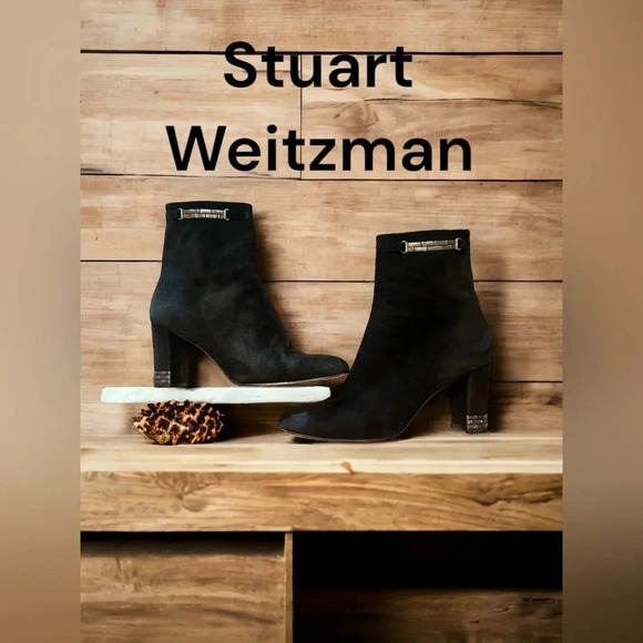 Stuart Weitzman Black Suede Ankle Booties‎ Women’s Sz 7 - Picture 3 of 13